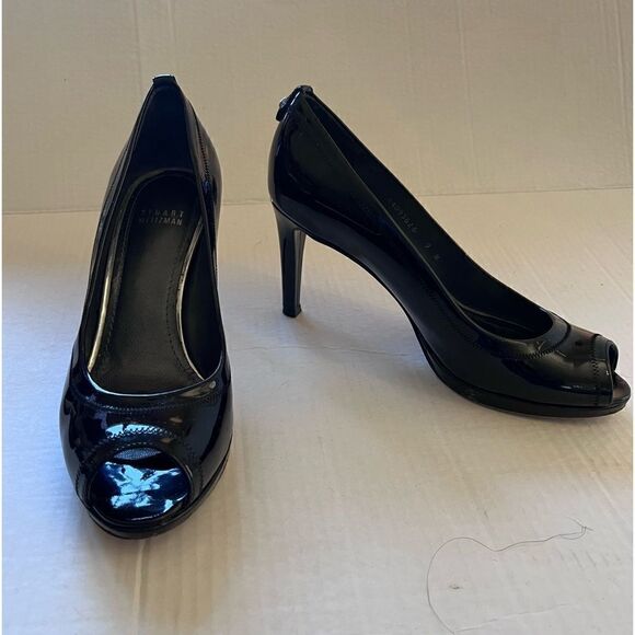 Stuart Weitzman Black Patent Peep Toe Heel size 9 - Picture 1 of 13